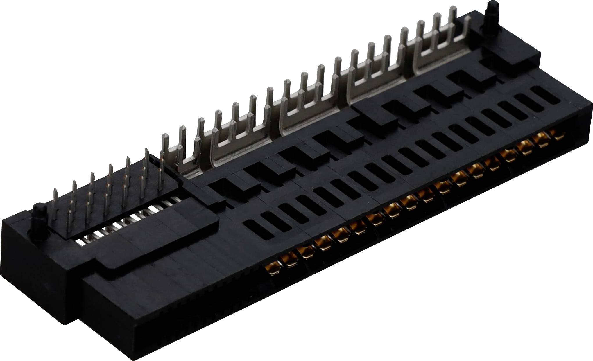 Un connettore SATA con più pin, utilizzato per collegare dispositivi di archiviazione a una scheda madre, mostrato in una vista ravvicinata.