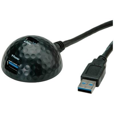 Hub USB esterno con design a semicerchio, dotato di due porte USB, contrassegnate come 'Power' e 'Data'. Cavo USB collegato.
