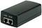Un adattatore Power-over-Ethernet (PoE) nero con due porte Ethernet, etichettate come 'LAN' e 'POE'.