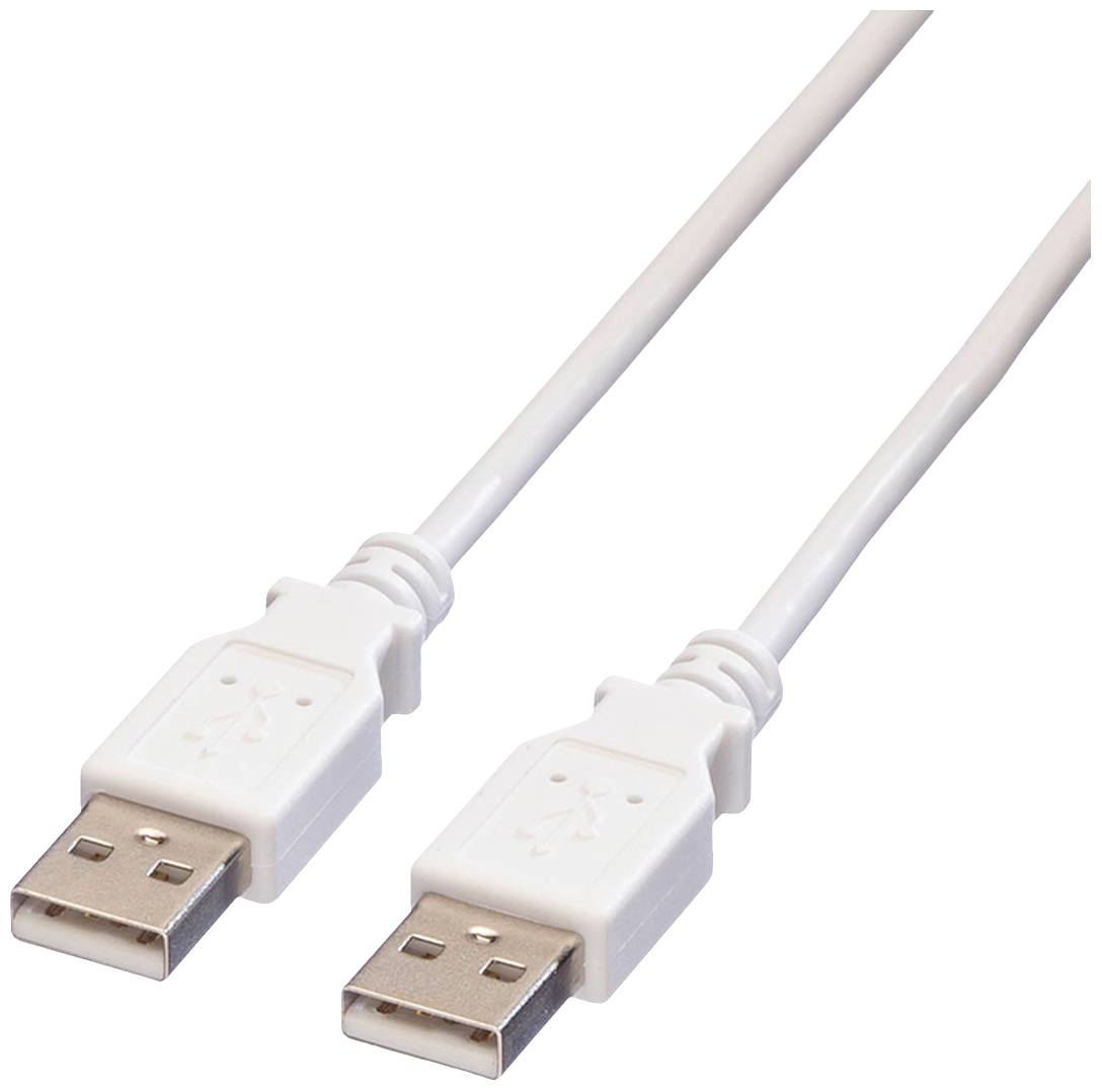 Un cavo USB bianco con due connettori USB per il trasferimento dati o la ricarica di dispositivi.