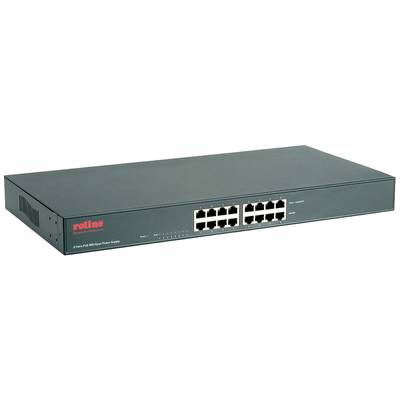 Uno switch di rete nero con 16 porte Ethernet, idoneo per collegare più dispositivi all'interno di una rete locale.