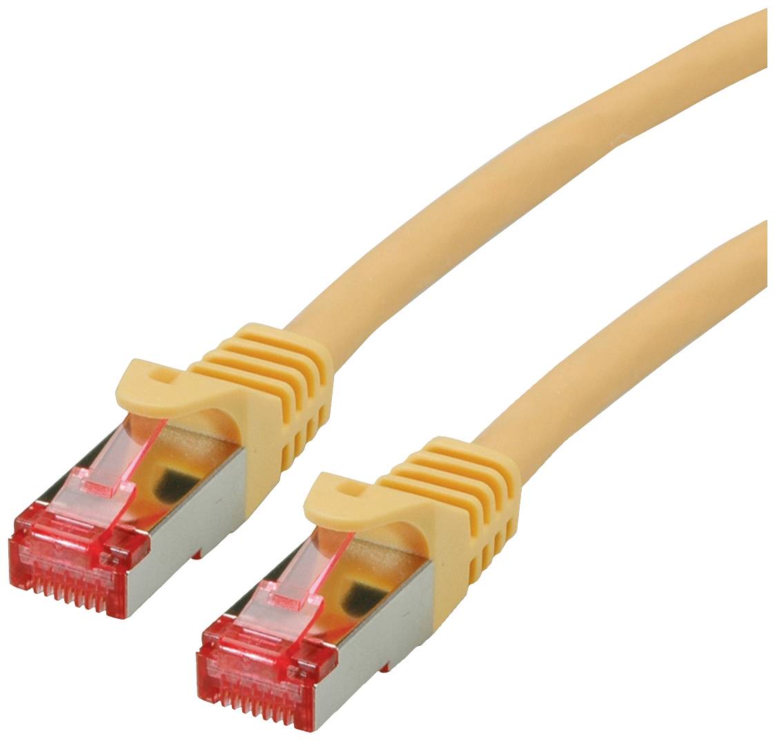 Due cavi Ethernet arancioni con connettori metallici e dettagli rossi alle estremità.