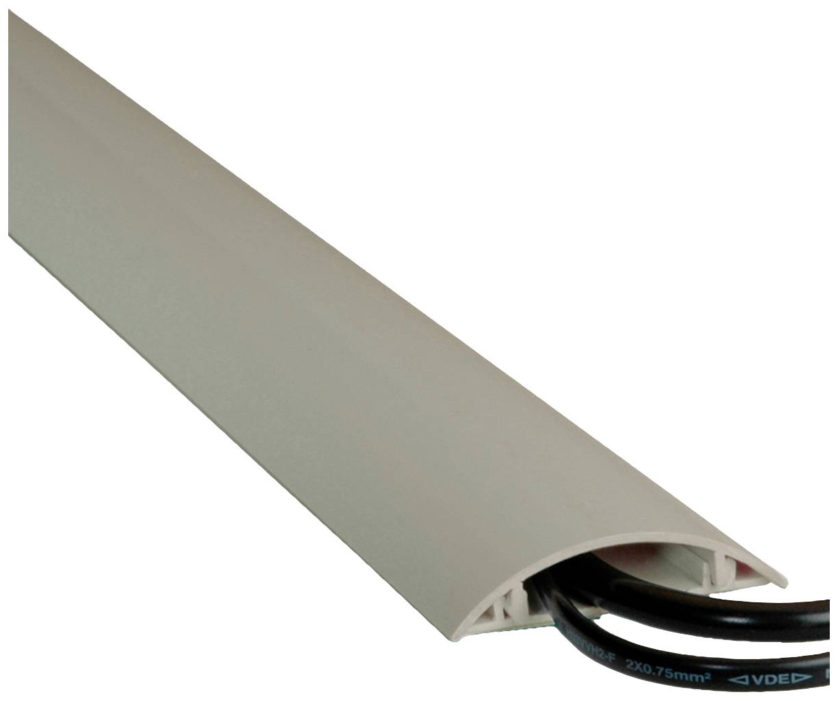 Un canale per cavi in plastica che raggruppa e protegge ordinatamente i cavi. Adatto all'uso su pareti o pavimenti interni.