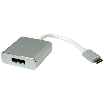 Un adattatore argento da USB-C a HDMI con un breve cavo bianco. Adatto per collegare dispositivi USB-C a ingressi HDMI.