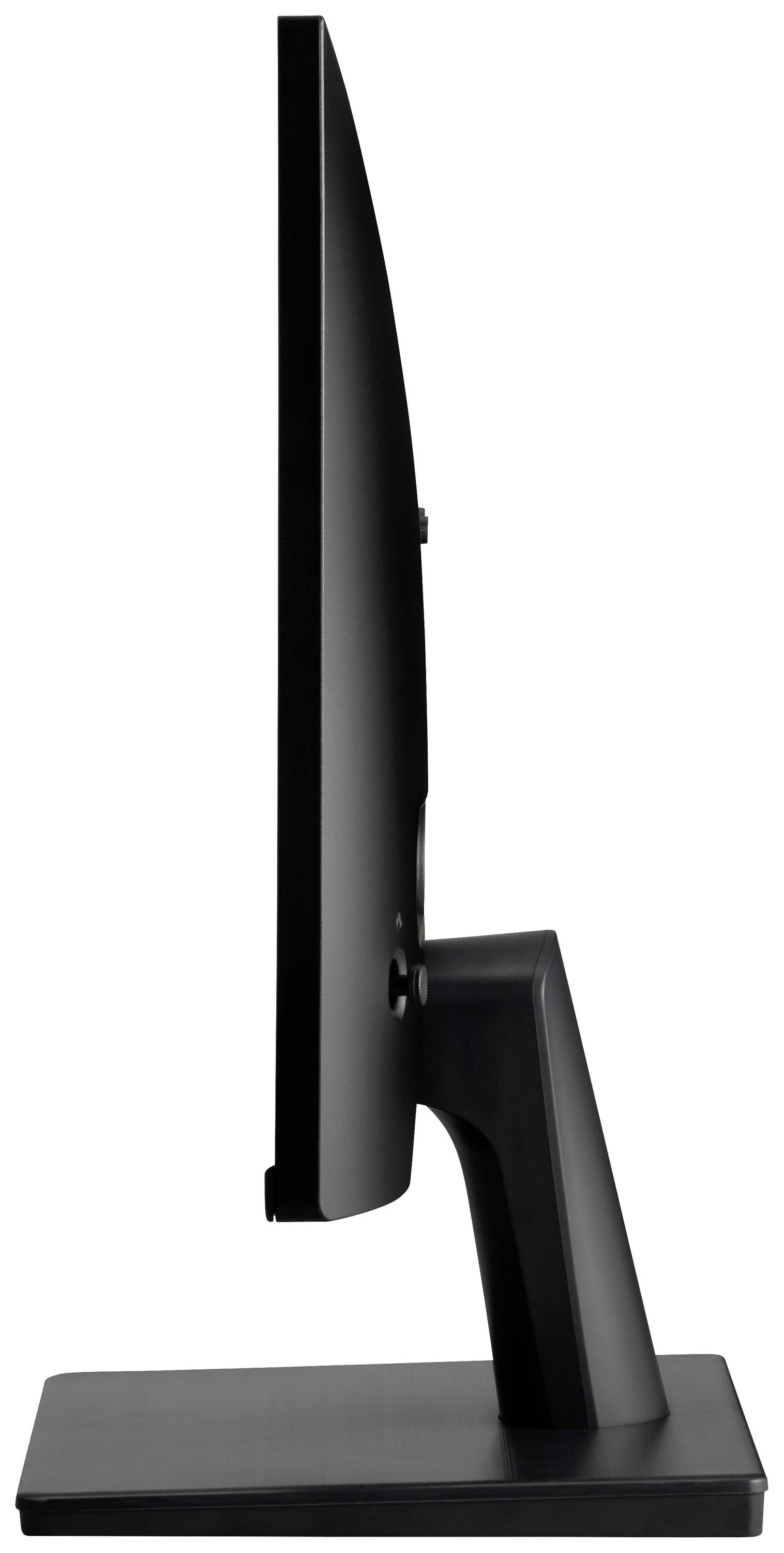 Visto di lato, un monitor per computer mostra il suo profilo sottile, sostenuto da un supporto stabile.