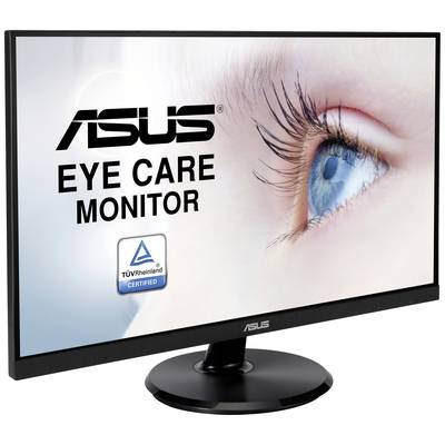 Un monitor ASUS con un grande occhio blu sullo schermo, accanto al testo 'Monitor Eye Care ASUS' e il certificato TÜV Rheinland.