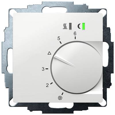 Un regolatore di temperatura con una manopola rotonda che indica il livello 3. Simboli di riscaldamento, raffreddamento e una luce verde visibile in alto.