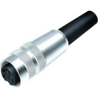 Un connettore multicore rotondo con involucro metallico e cavo nero, adatto per connessioni audio o dati.