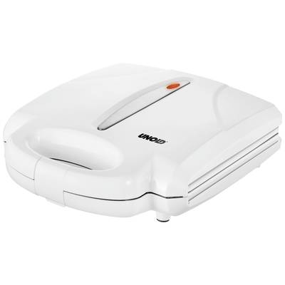 Un ferro per toast bianco con un interruttore arancione sulla parte superiore.