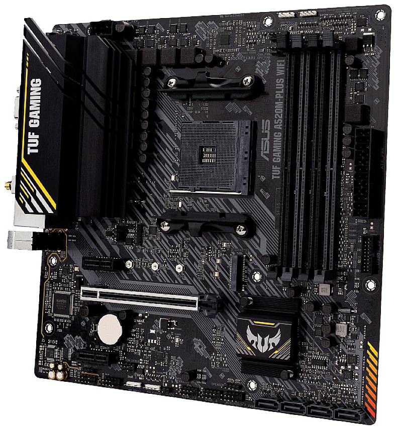 Scheda madre di un computer con logo Asus TUF Gaming, con diversi slot e connettori per CPU, RAM e altri componenti.