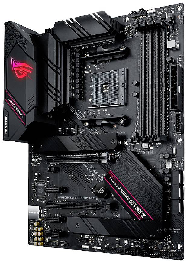 Scheda madre con più slot e connettori, adatta per PC da gaming. Logo del marchio e nome del modello visibili sul circuito stampato.