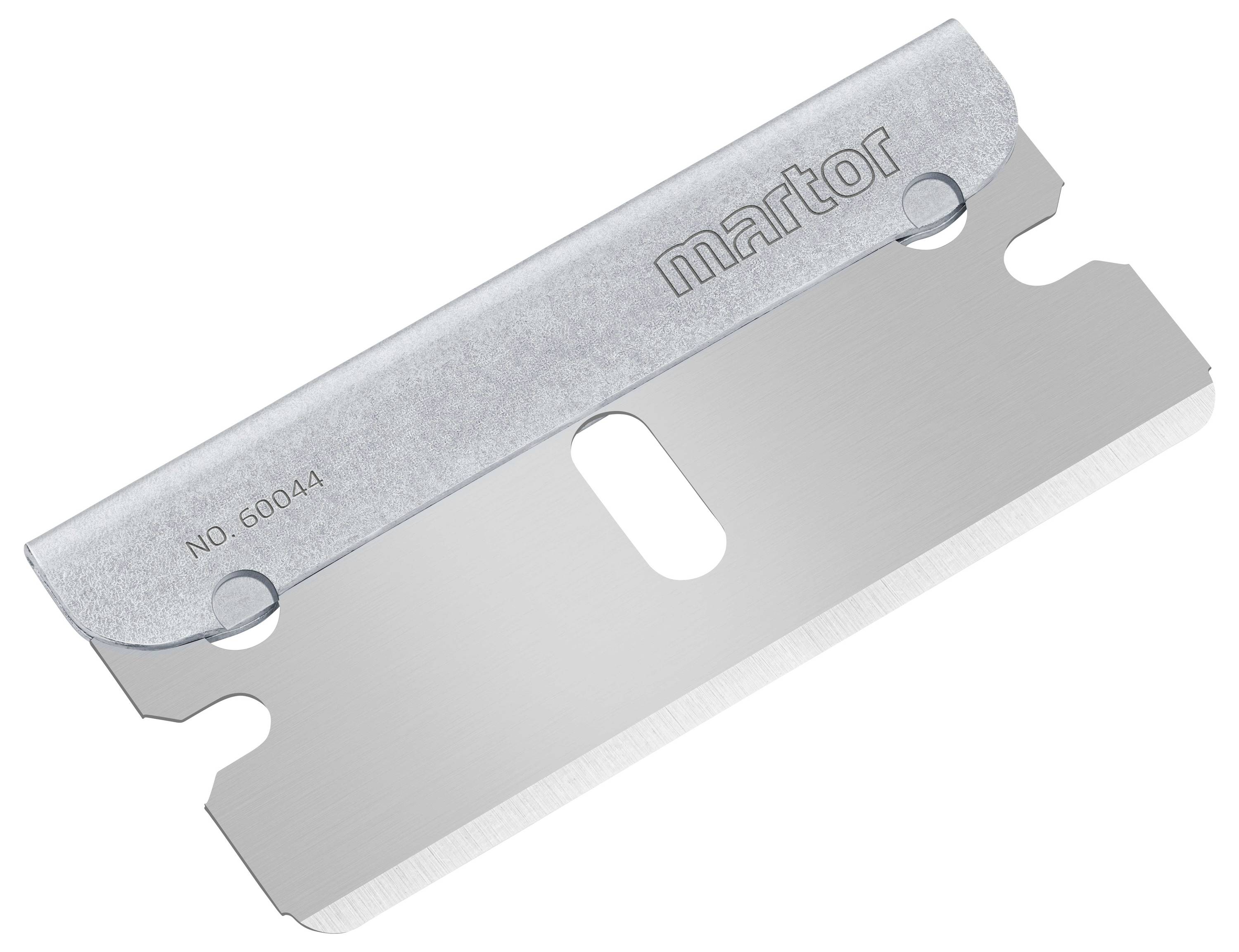 Un coltello a lama d'argento per rasoi, con il marchio 'martor' e il numero '60044' sulla parte superiore.