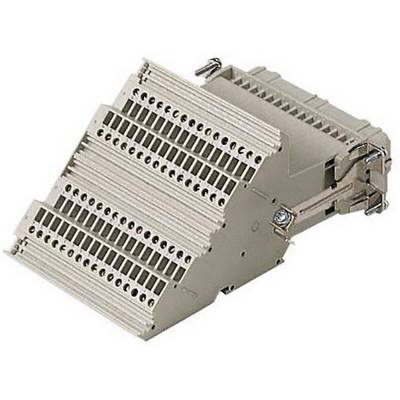 Un modulo di connessione elettrico con più file di morsetti a vite, idoneo per il cablaggio di dispositivi meccanici ed elettronici.