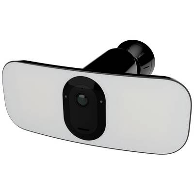 Telecamera di sicurezza nera con involucro rettangolare dalle forme arrotondate. Ha un obiettivo al centro ed è progettata per il montaggio a parete.