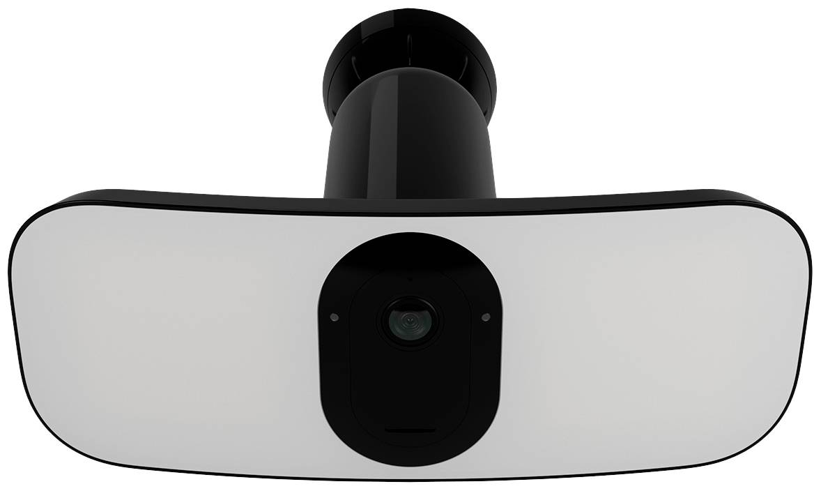 Telecamera dal design moderno, montata a soffitto, con involucro nero e obiettivo centrale. Adatta per la videosorveglianza.