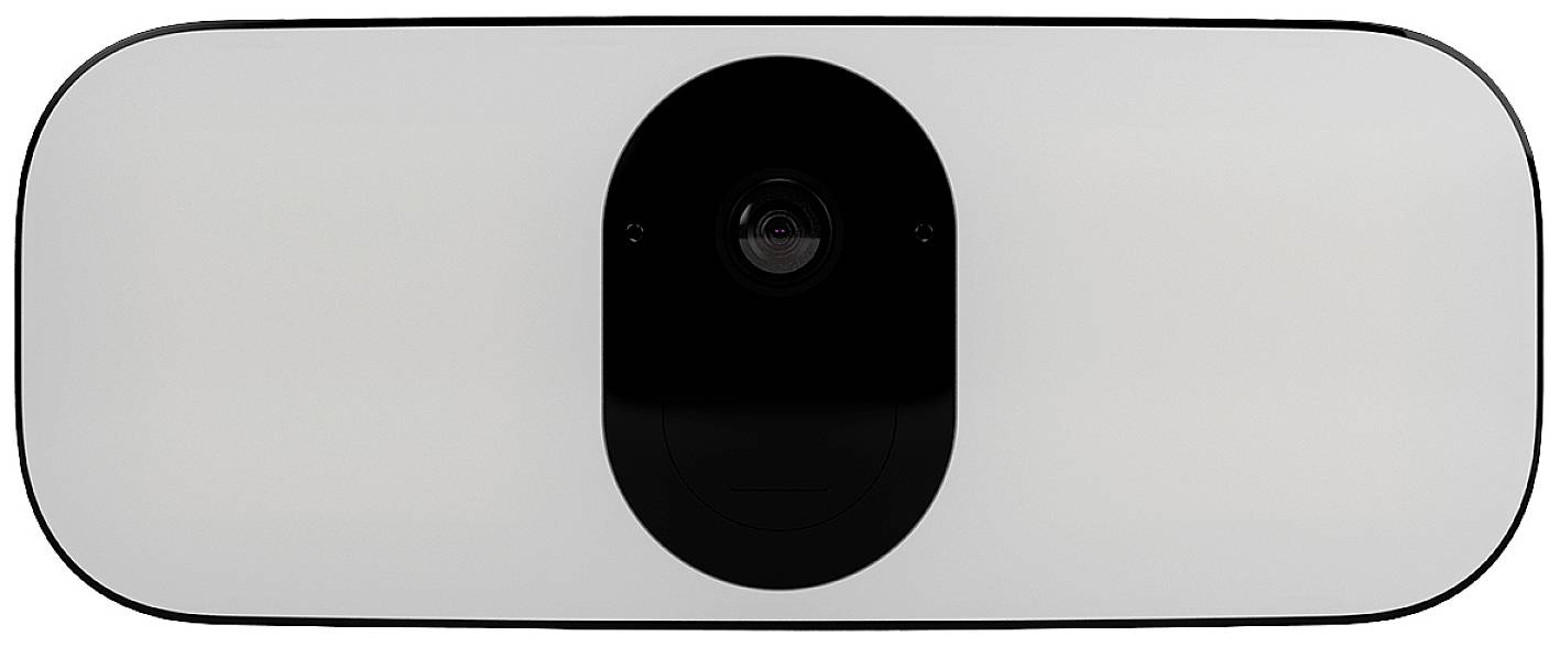 Una webcam con un obiettivo nero al centro di un alloggiamento rettangolare bianco.