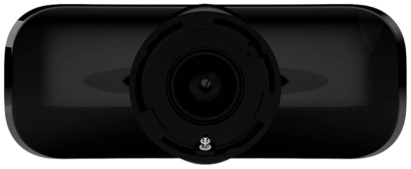 Webcam nera con lente centrale e design essenziale, ideale per videochiamate e registrazioni.