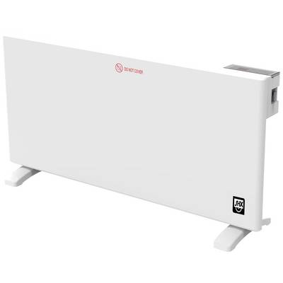 Un radiatore bianco con la scritta 'Non coprire'. È poggiato su piedini bianchi e ha un design semplice e moderno.
