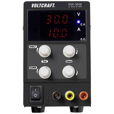 Alimentatore da laboratorio con display digitali per tensione e corrente. Quattro manopole di regolazione per regolazioni fini e grossolane. Modello: ESP-3010.