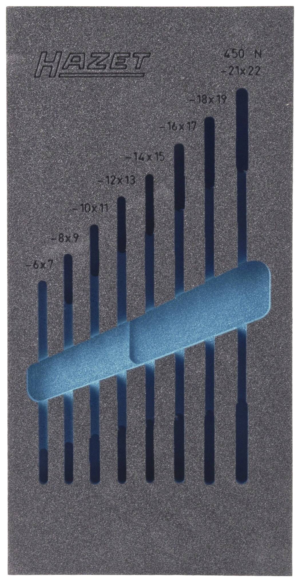 Portautensili in schiuma con indicazioni delle dimensioni incise e logo del marchio, adatto per chiavi da 8 a 22 mm.