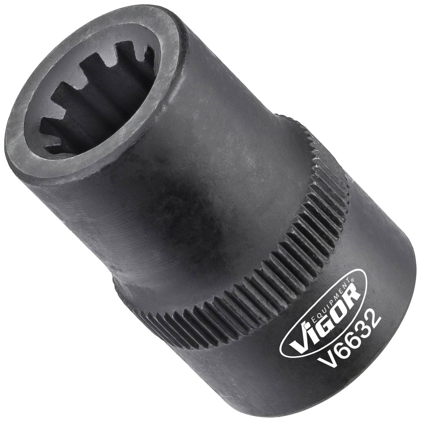 'Attrezzo speciale Vigor, V6632. Bussola nera con impugnatura zigrinata, utilizzata per applicazioni precise durante le riparazioni di autoveicoli.'
