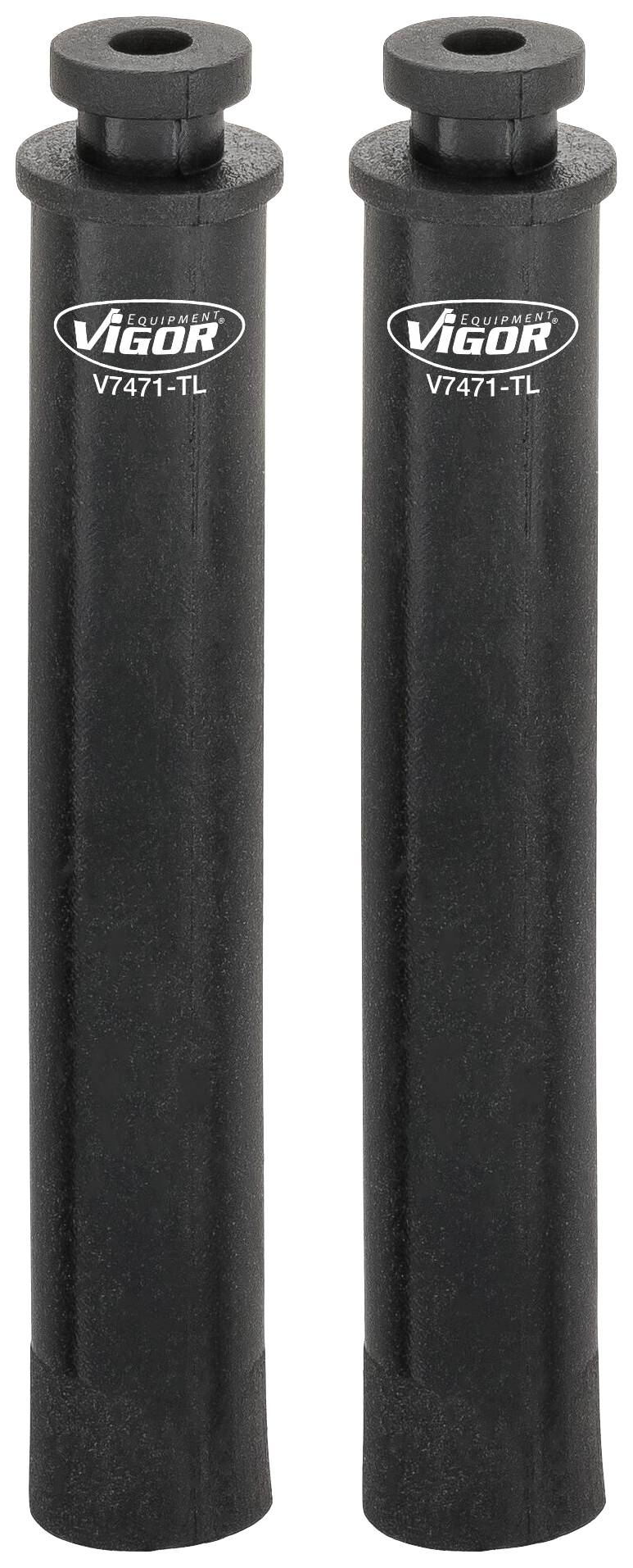 Due strumenti cilindrici neri con la scritta 'VIGOR V7471-TL'. Sono posizionati uno accanto all'altro.