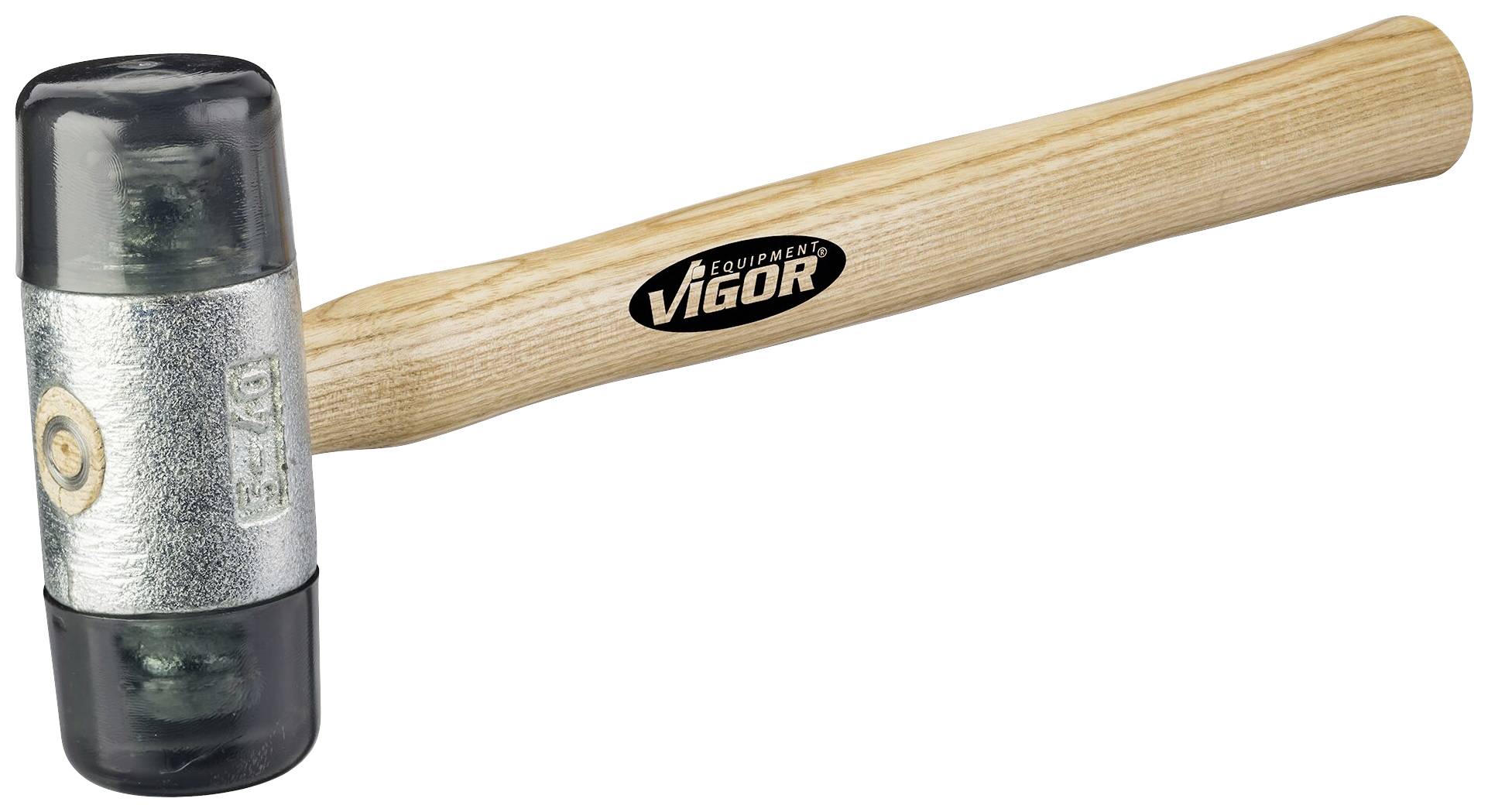 Martello in gomma con manico in legno, design robusto, utilizzato per colpi delicati senza danneggiare la superficie.