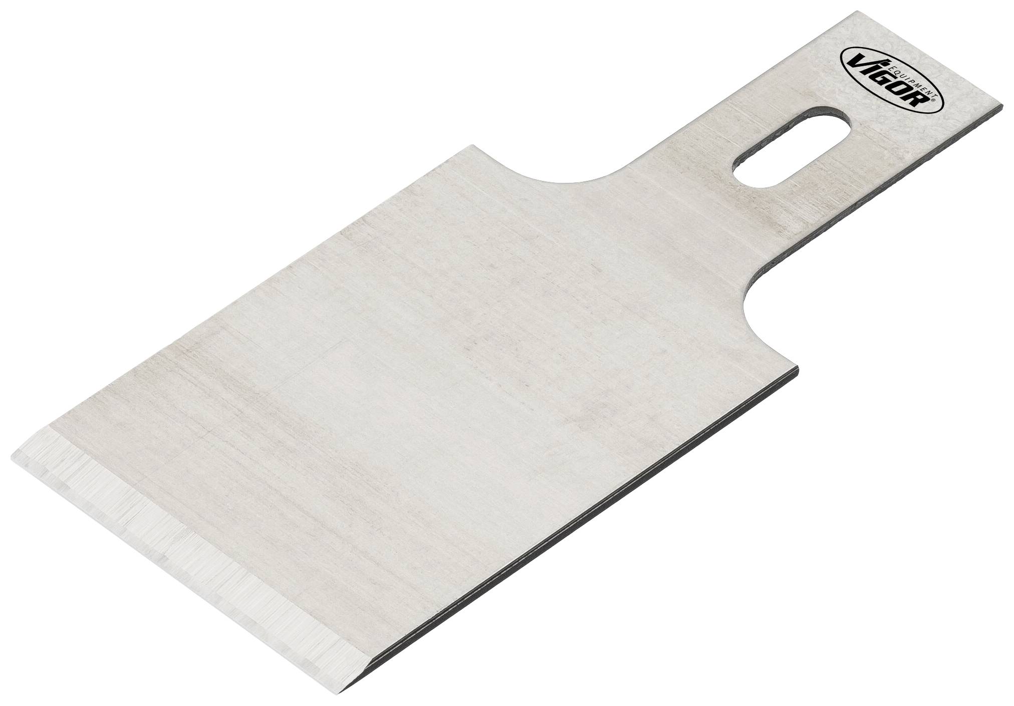 Una spatola con lama rettangolare in metallo e impugnatura, adatta per rimuovere vernice o raschiare superfici.