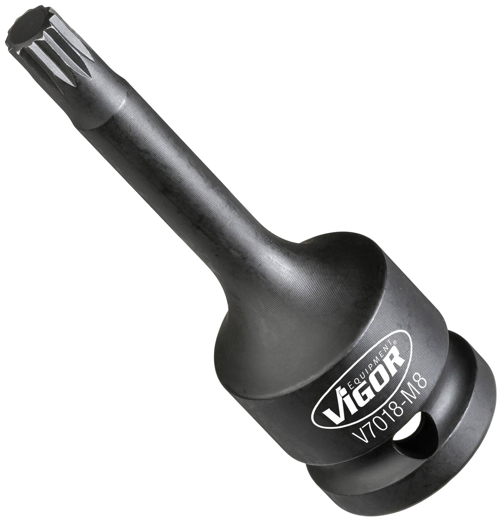 Prolunga per bit cacciavite nero Vigor, con scritto 'V7018-M8'.