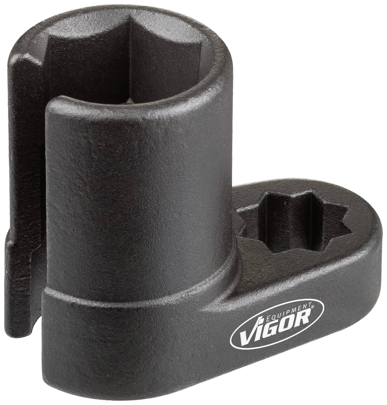 Utensile angolare nero Vigor con due aperture esagonali di dimensioni diverse.