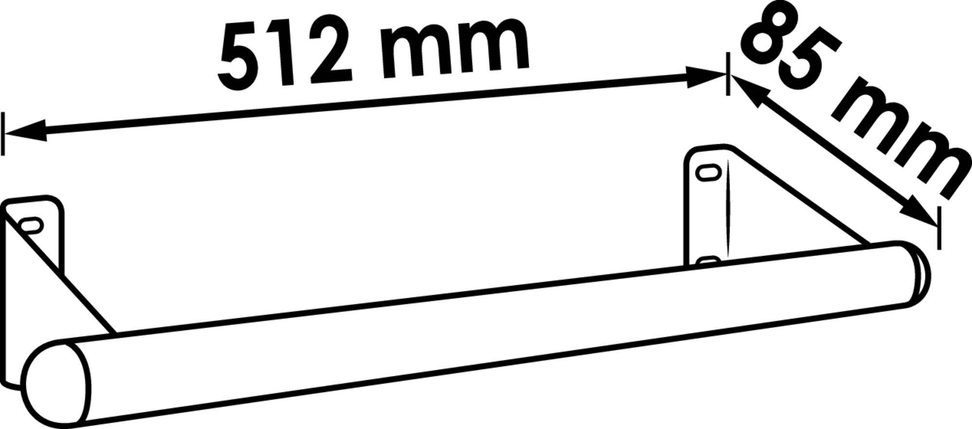 Portasciugamani con misure: larghezza 512 mm, profondità 85 mm. Fissaggio a parete mediante due supporti. Ideale per il bagno.