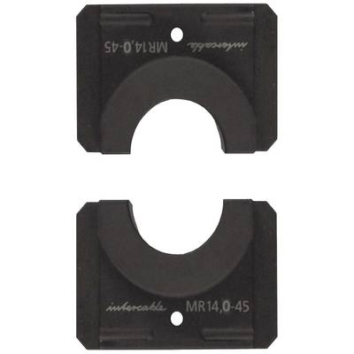Due componenti metalliche semicircolari di colore nero, sovrapposte, con le iscrizioni 'MR14,0-45' e 'intercable'.