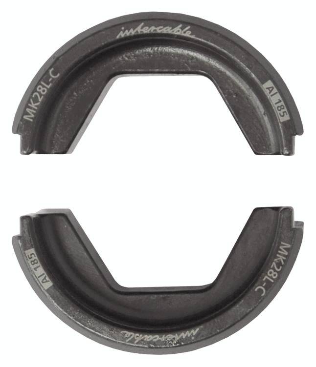 Due semicerchi metallici, contrassegnati con 'MK28LC' e 'A-185', sono posizionati di fronte. Sembrano essere componibili tra loro.