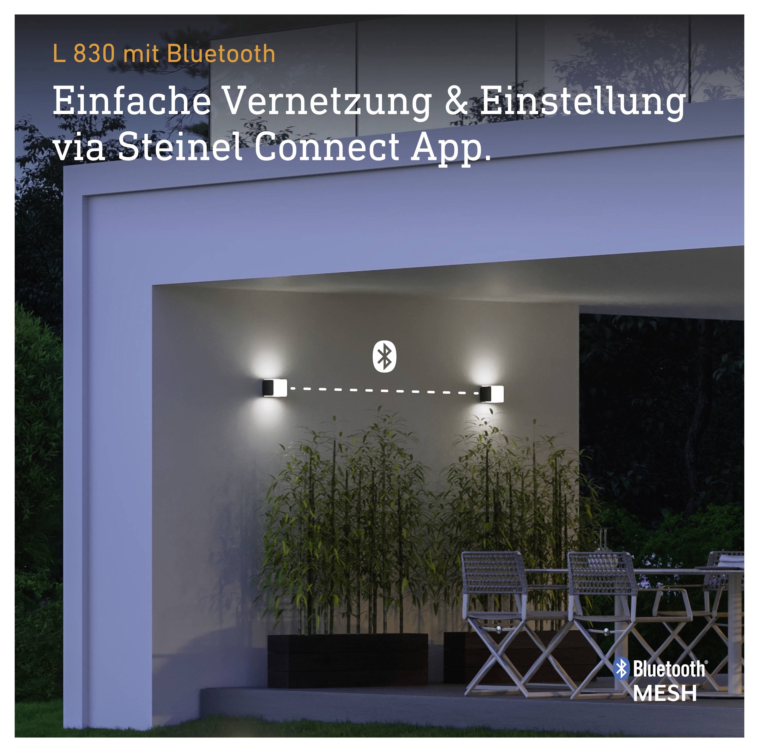 Steinel L 830 con Bluetooth: Lampada esterna con controllo tramite app e Bluetooth Mesh per la messa in rete semplice e la regolazione.