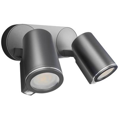 Due faretti LED neri e moderni su un supporto a parete, regolabili in modo flessibile per offrire un'illuminazione mirata.