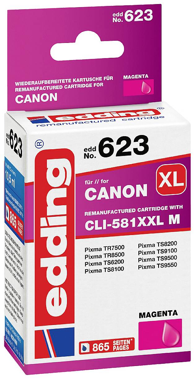 'Cartuccia d'inchiostro rigenerata per stampanti Canon, numero modello 623, colore Magenta, compatibile con diversi modelli Canon.'