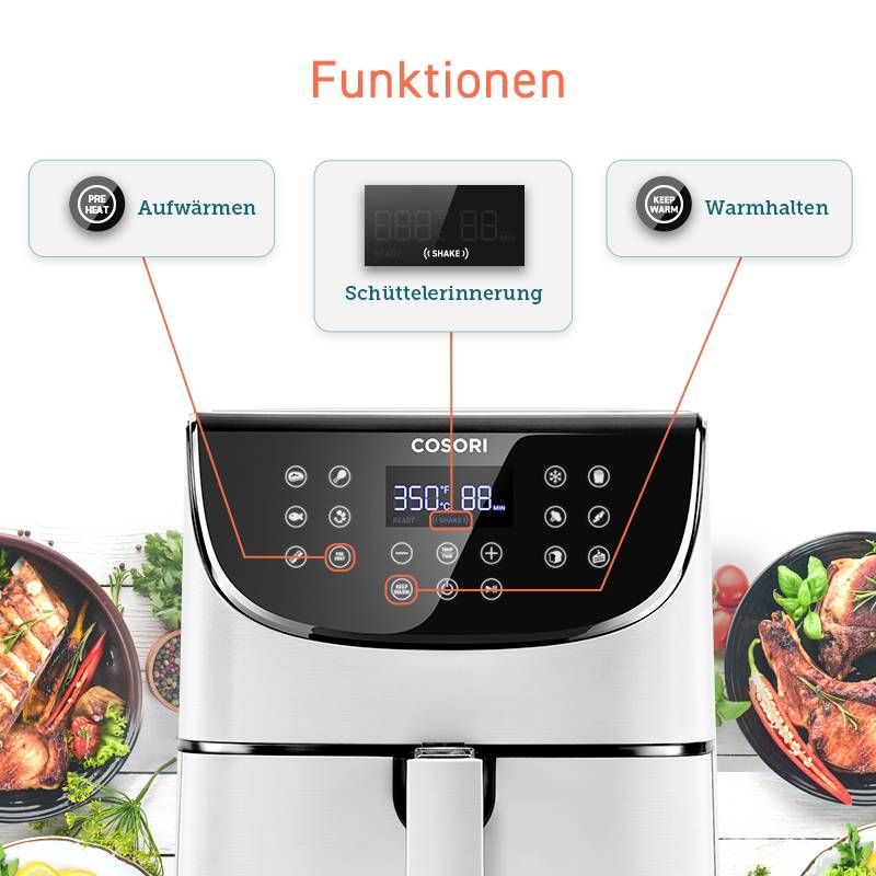 Cosori CP158-AF-RXW Friggitrice ad aria calda 5.5 l 1700 W Rivestimento antiaderente, Senza BPA, con display , Funzione -5