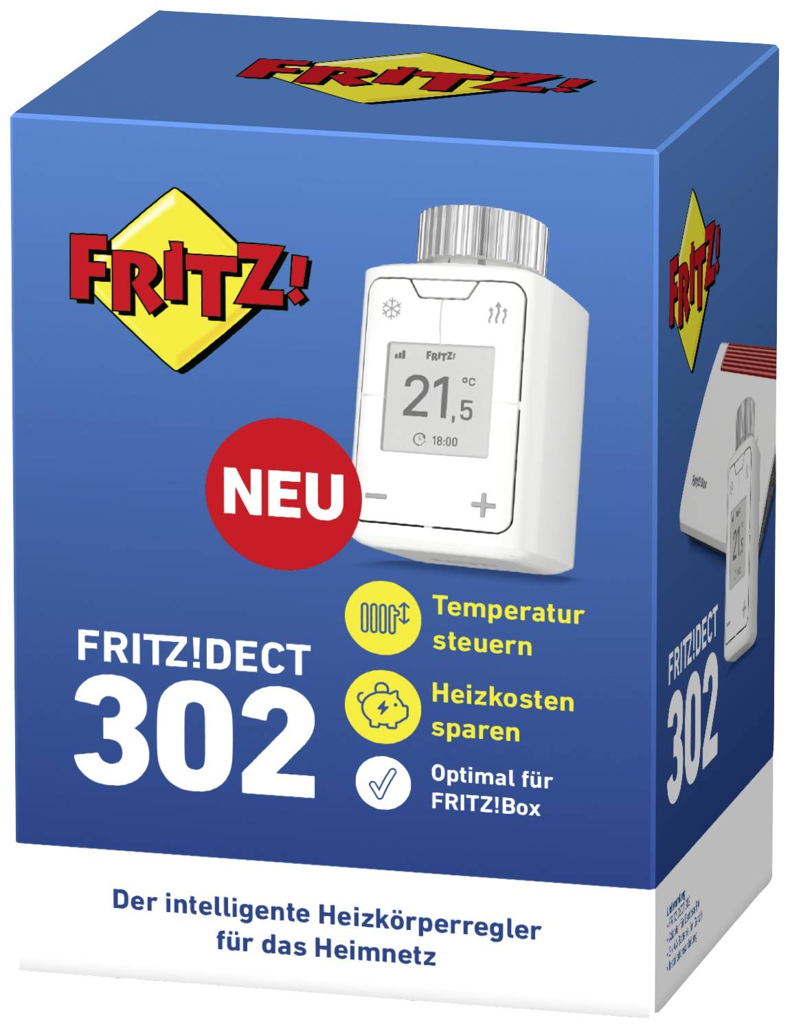 Il regolatore intelligente per radiatori FRITZ!DECT 302 consente il controllo della temperatura e il risparmio sui costi di riscaldamento, ottimale per FRITZ!Box.