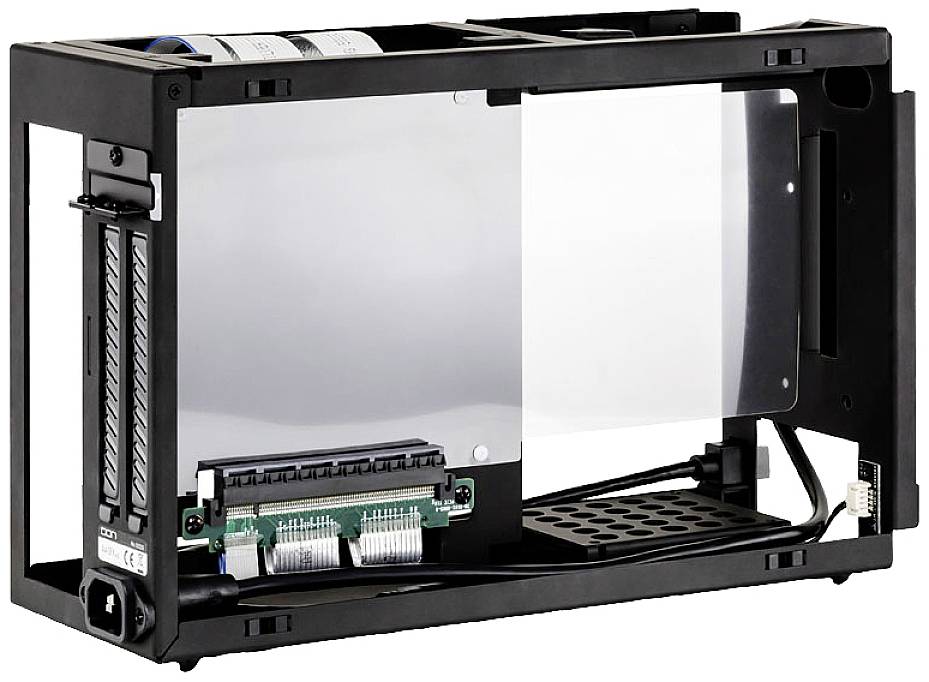 Involucro di un case per hard disk esterno, aperto con alimentazione e connessione dati visibili, idoneo per più unità.