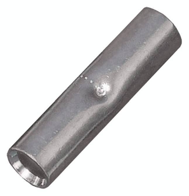 Connettore metallico di forma cilindrica e design senza soluzione di continuità. Utilizzato per collegare cavi o tubi.