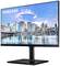 Un monitor professionale Samsung mostra una vista urbana con grattacieli affacciati sull'acqua sotto un cielo blu.