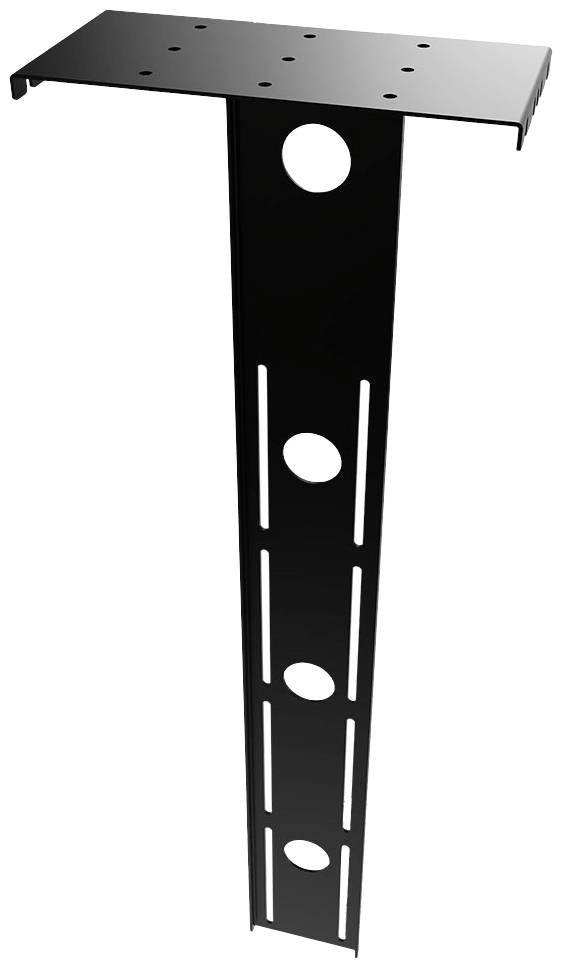 Profilo angolare in metallo nero con fori rotondi e allungati per il fissaggio a parete o a soffitto.