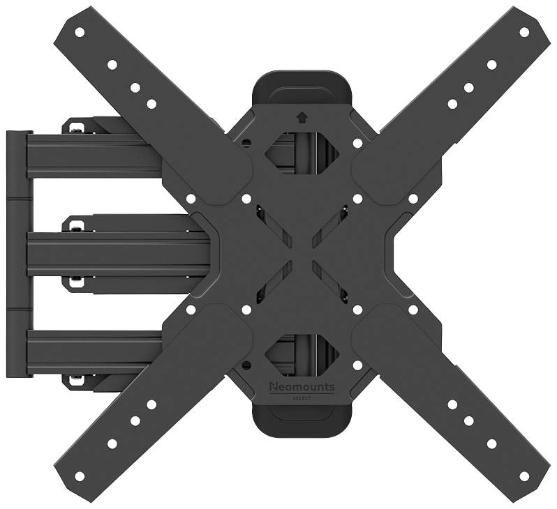 Supporto da parete in metallo per monitor o televisori, colore nero, con bracci regolabili per diverse dimensioni di schermo.