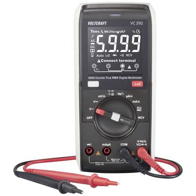 Multimetro digitale 'Voltcraft VC 292' con display che mostra 53,99. Cavi di misurazione collegati, pronto per misurare tensione o corrente.