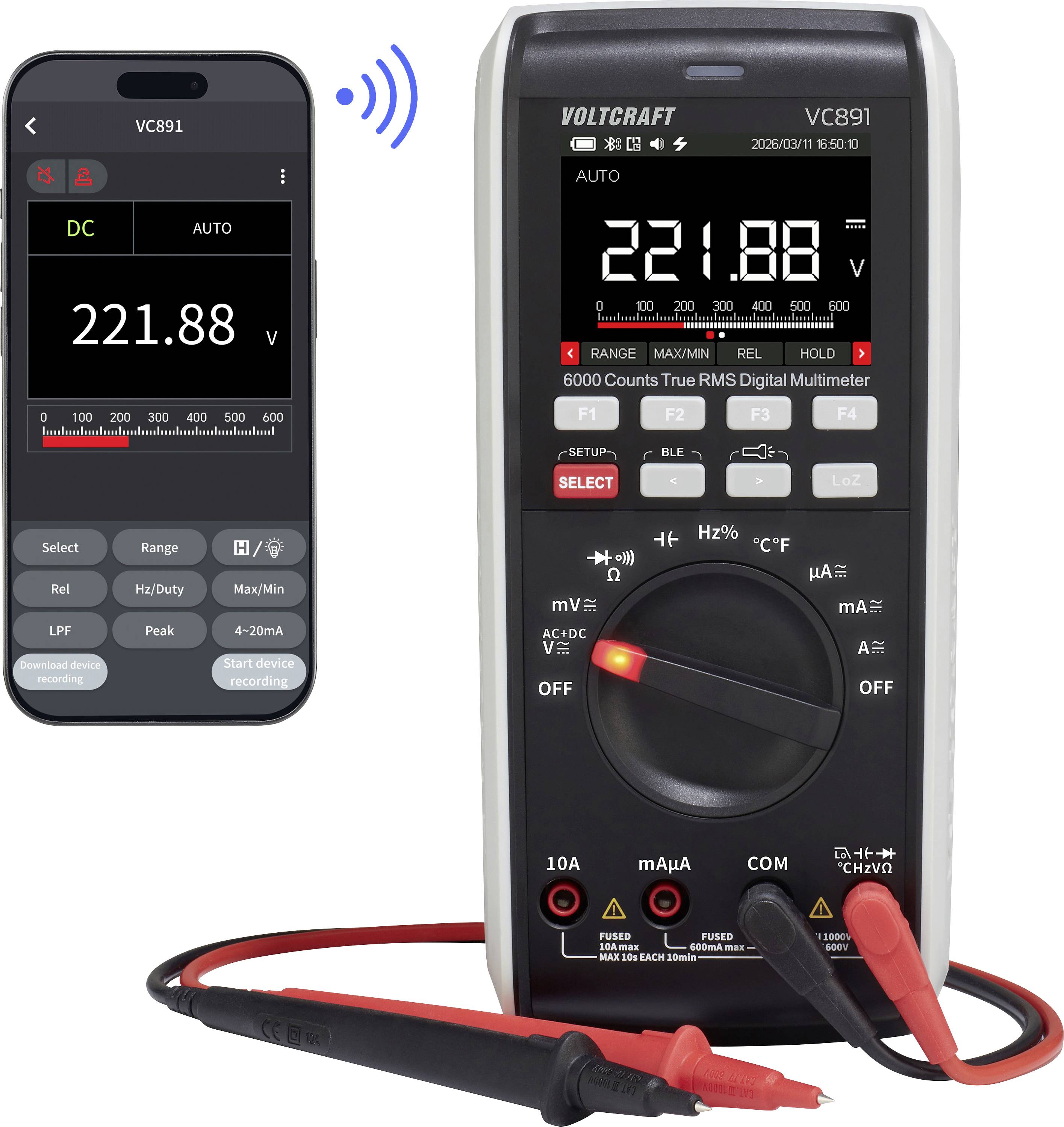 VOLTCRAFT VC891 Multimetro portatile digitale Data logger , N. LoZ CAT III 1000 V, CAT IV 600 V Display (Counts): 60000