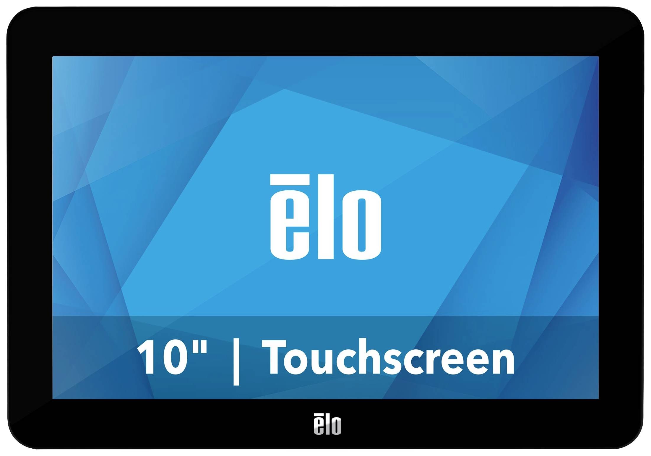 Un monitor touchscreen da 10 pollici con la scritta 'elo' su uno sfondo blu.