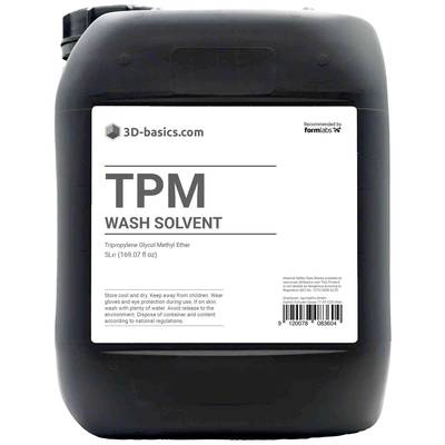 Un contenitore di 'TPM Wash Solvent', raccomandato da Formlabs. Per la pulizia e la sgrassatura, contiene trimetilpropilenglicolmetil etere.