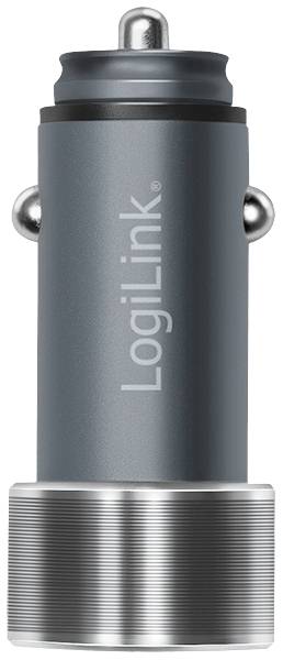 Caricabatterie auto grigio di LogiLink, forma cilindrica compatta, idoneo per accendisigari.