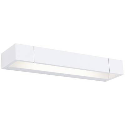 Applique murale bianca, rettangolare, dal design essenziale, adatta a interni moderni. Emana una luce diffusa verso il basso.
