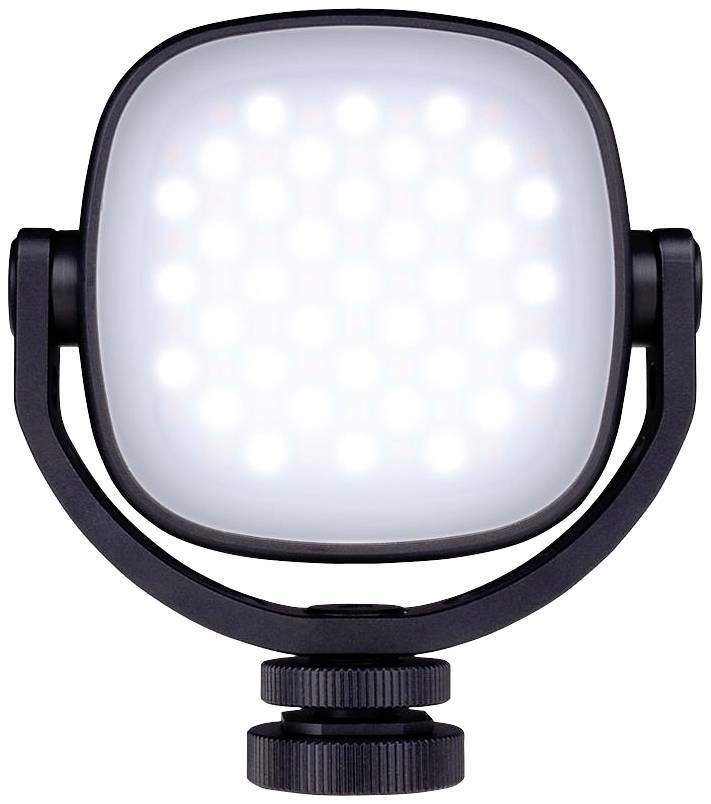 Proiettore LED nero con pannello luminoso quadrato e base regolabile, adatto per impieghi di illuminazione.